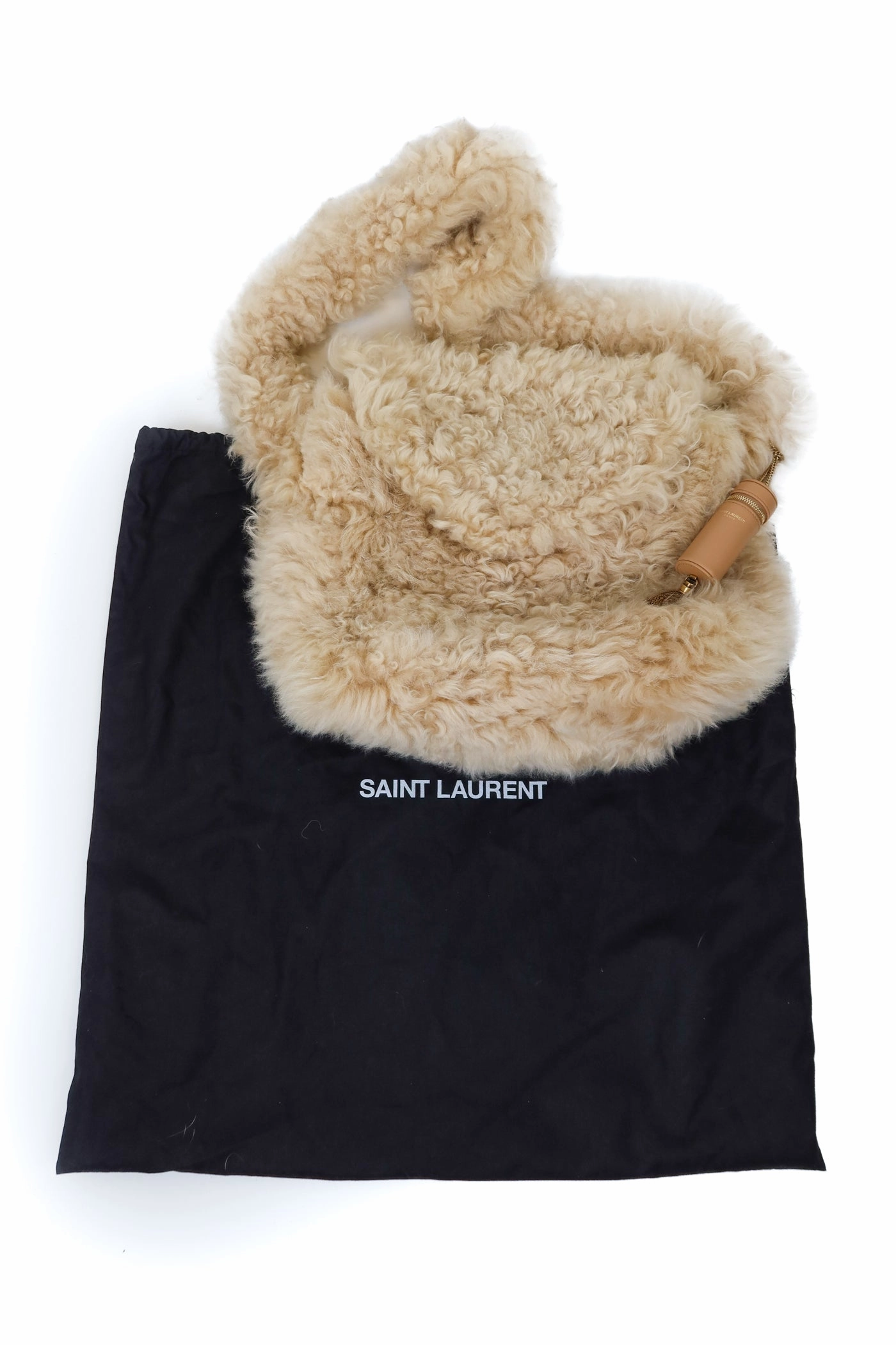 Saint Laurent Beige Genuine Shearling Shoulder Bag (retail approx. $4,000)*