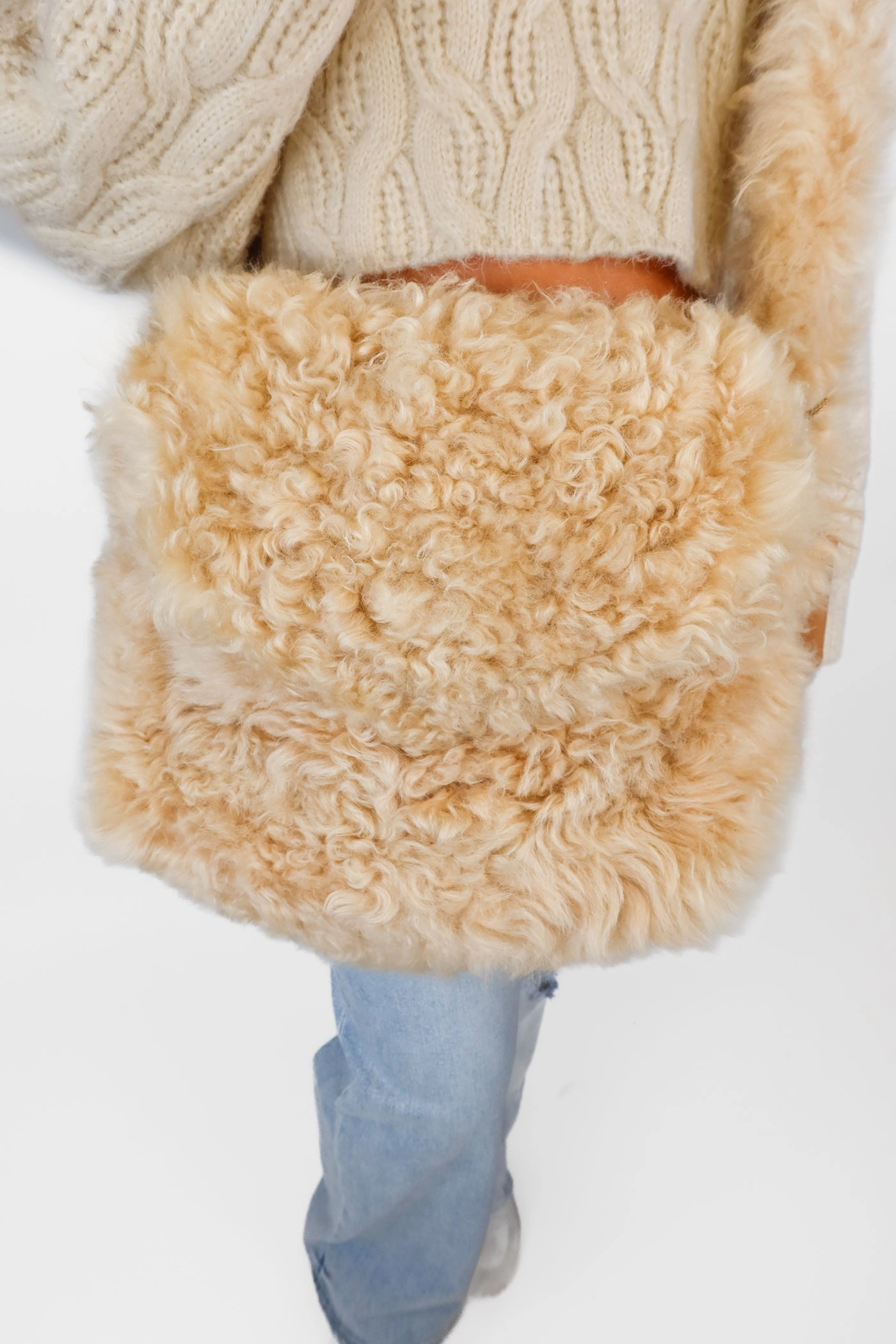 Saint Laurent Beige Genuine Shearling Shoulder Bag (retail approx. $4,000)*