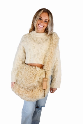 Saint Laurent Beige Genuine Shearling Shoulder Bag (retail approx. $4,000)*