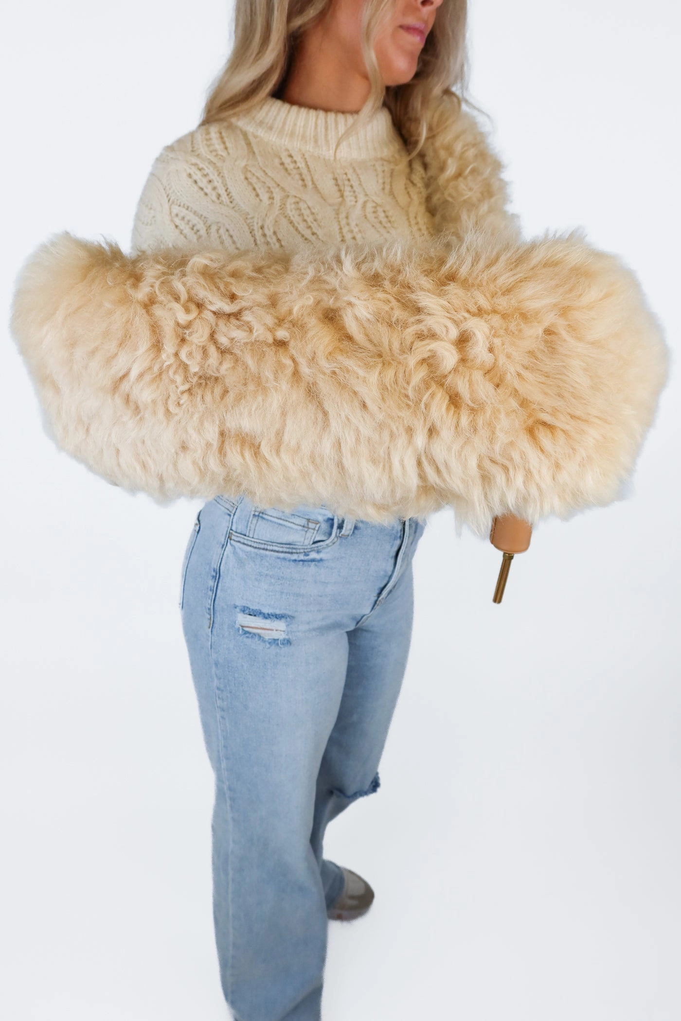 Saint Laurent Beige Genuine Shearling Shoulder Bag (retail approx. $4,000)*