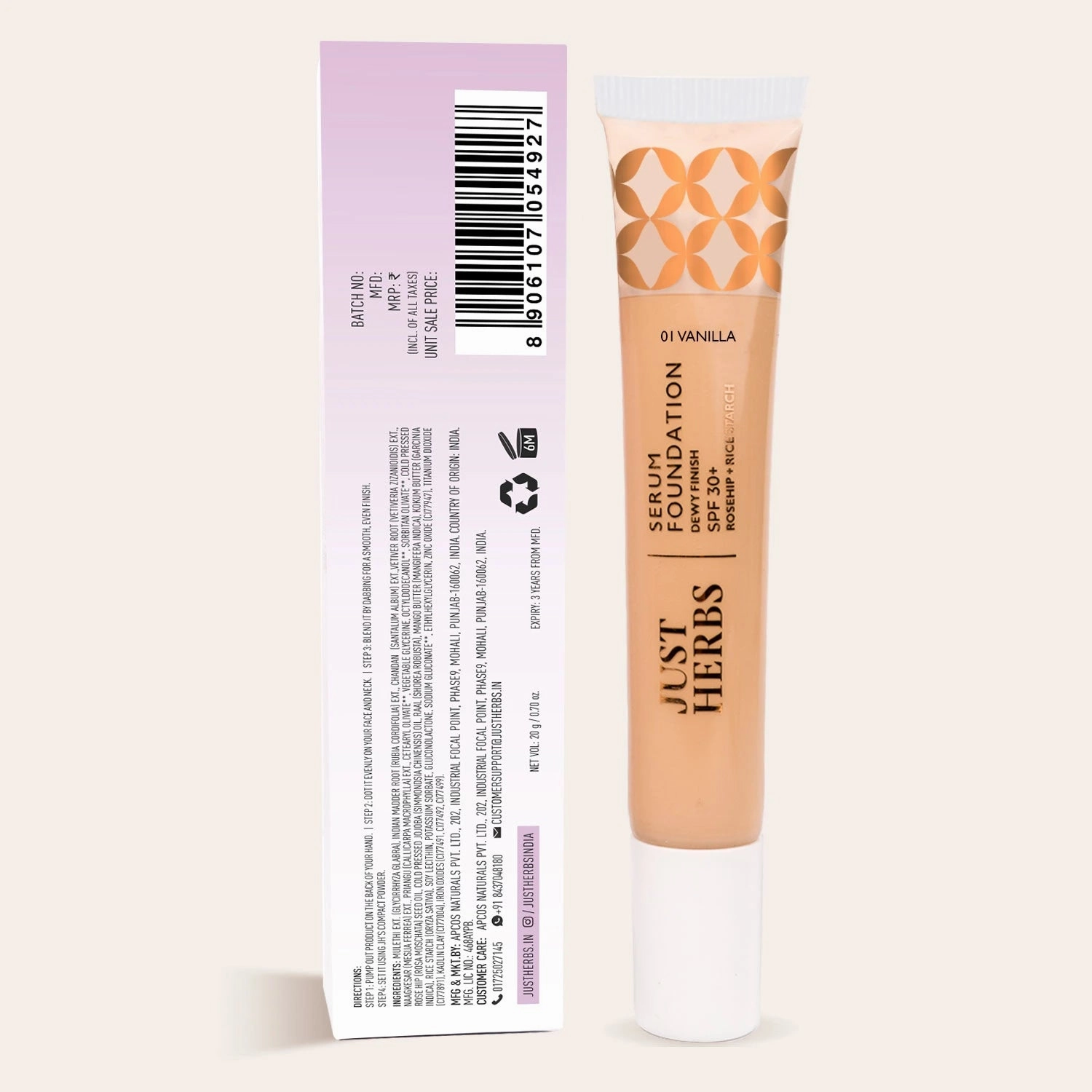 Serum Foundation Dewy Finish SPF30  Tube with Rosehip & Rice Starch : 20 ml