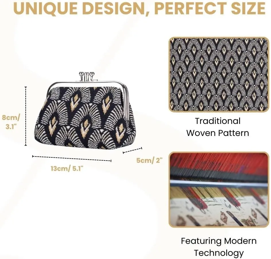 Signare Tapestry Double Pocket Change Pouch Kiss lock Coin Purse for Women