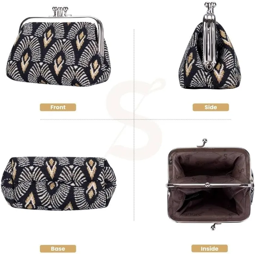 Signare Tapestry Double Pocket Change Pouch Kiss lock Coin Purse for Women