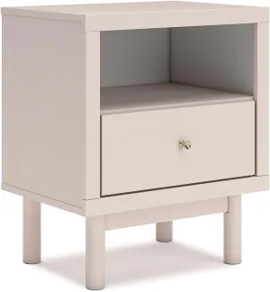 Signature Design by Ashley Wistenpine Modern 1 Drawer Nightstand with Open Shelf and USB Ports, 25" Tall, Pink