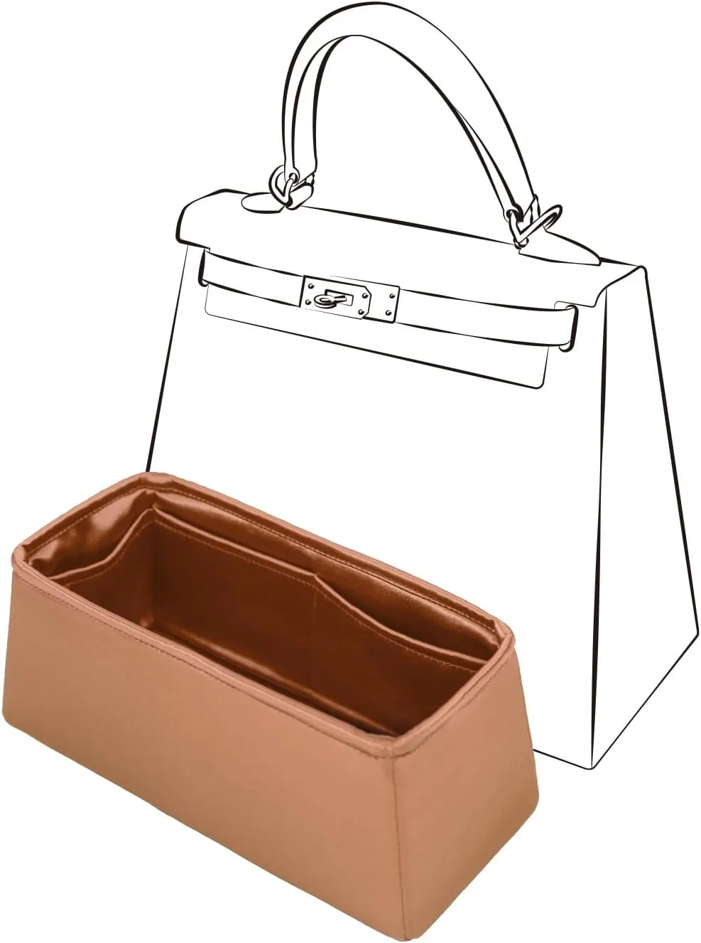 Silky Insert for Kelly 20, Lightweight Purse Organizer Insert Compatible with Hermes Kelly 20, Silky Smooth Handbag Shaper(Gold)