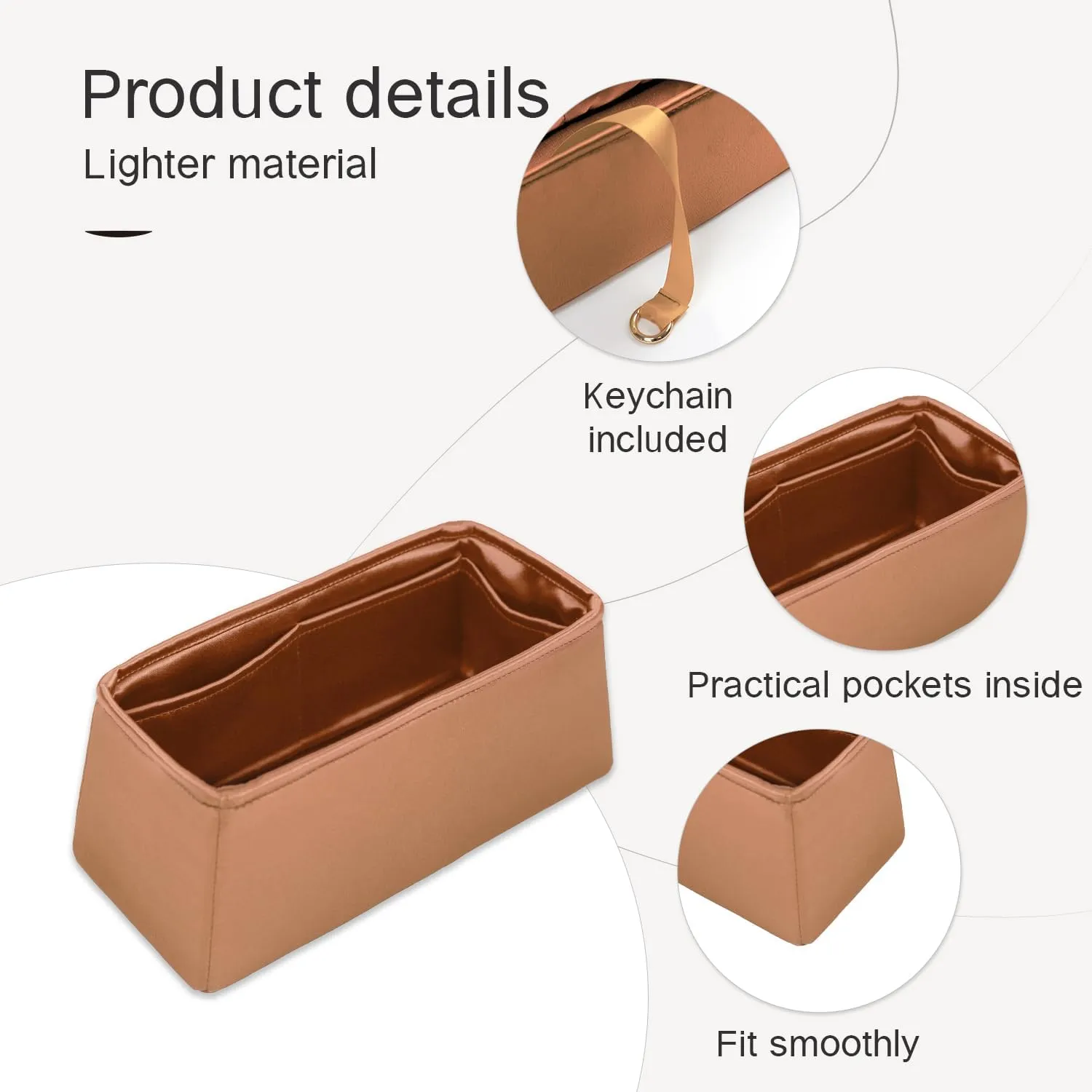 Silky Insert for Kelly 20, Lightweight Purse Organizer Insert Compatible with Hermes Kelly 20, Silky Smooth Handbag Shaper(Gold)