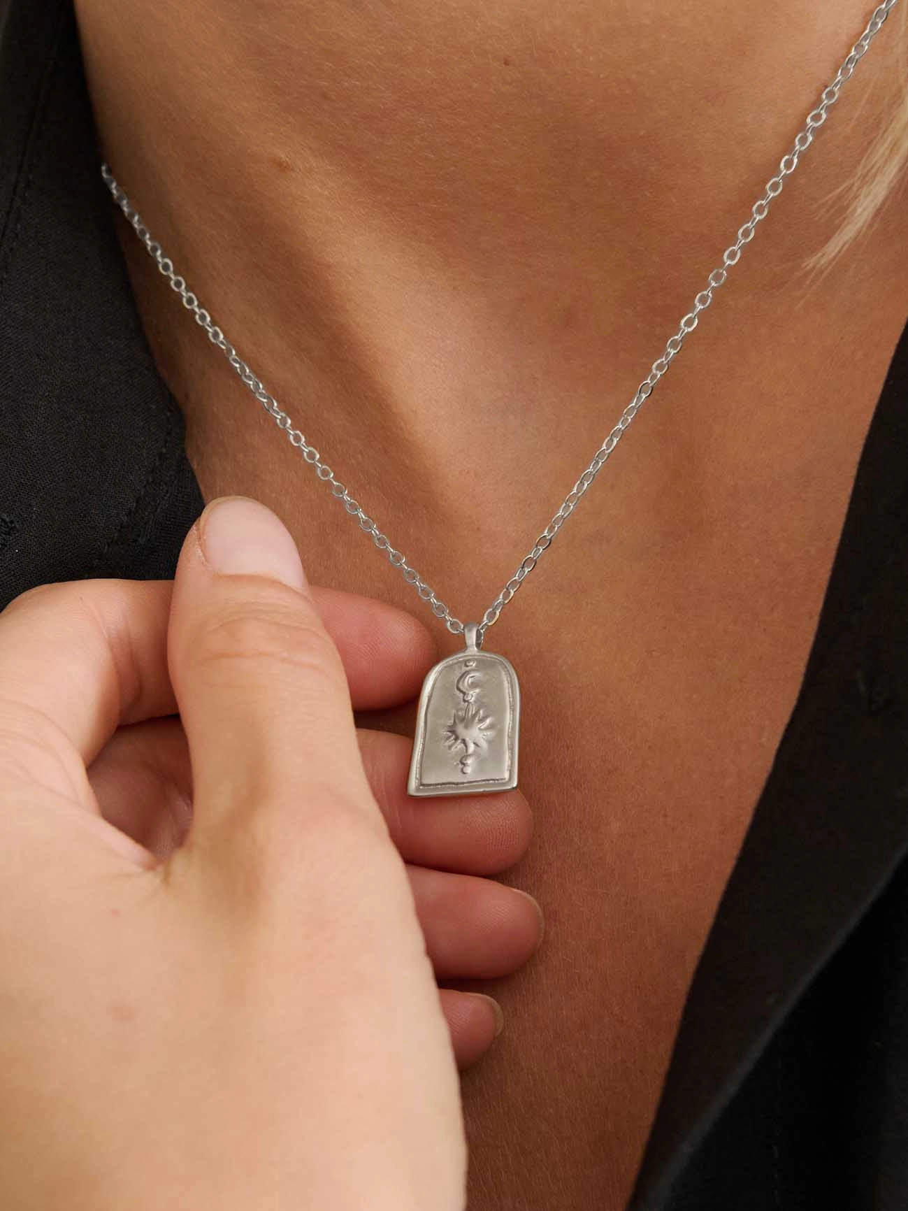 Sun Charm Matte Silver Plated Necklace