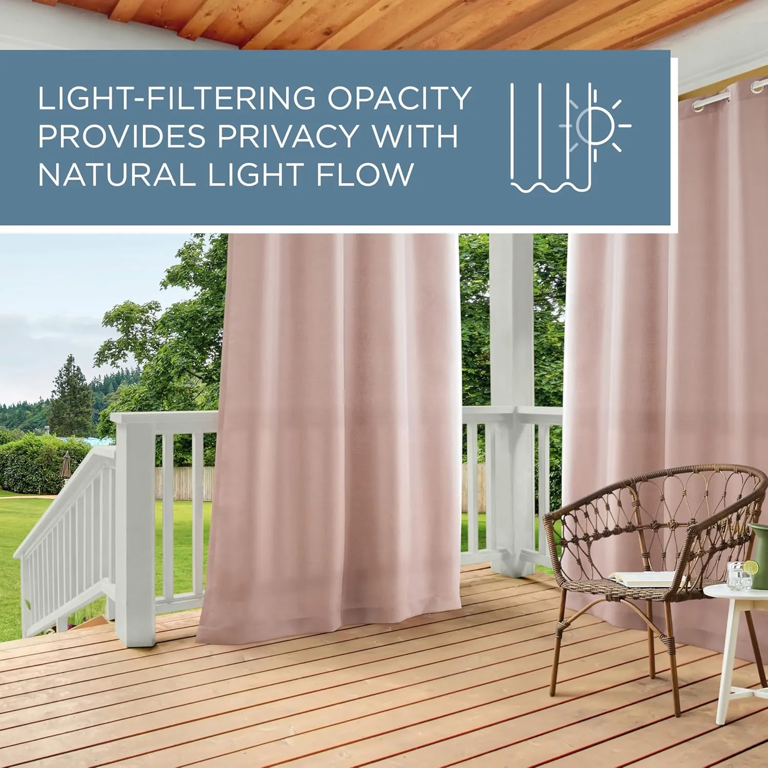 TOWN & COUNTRY BASICS Cabana Solid Heavyweight Indoor Outdoor Curtains, Light Filtering Opacity with Grommet Top, Water Repellent, 2-Pack Set, 54"x84", Blush