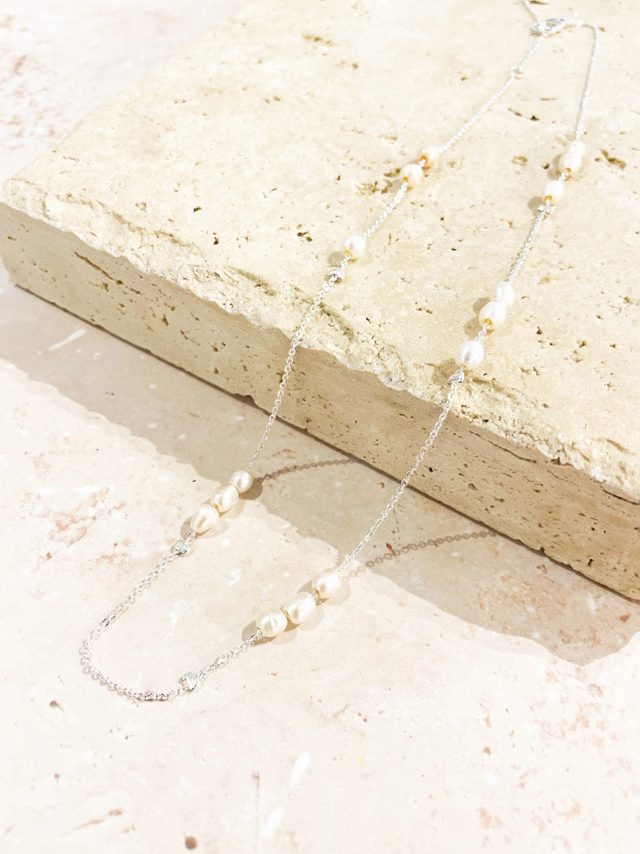 Trio Pearl Silver Plated Necklace