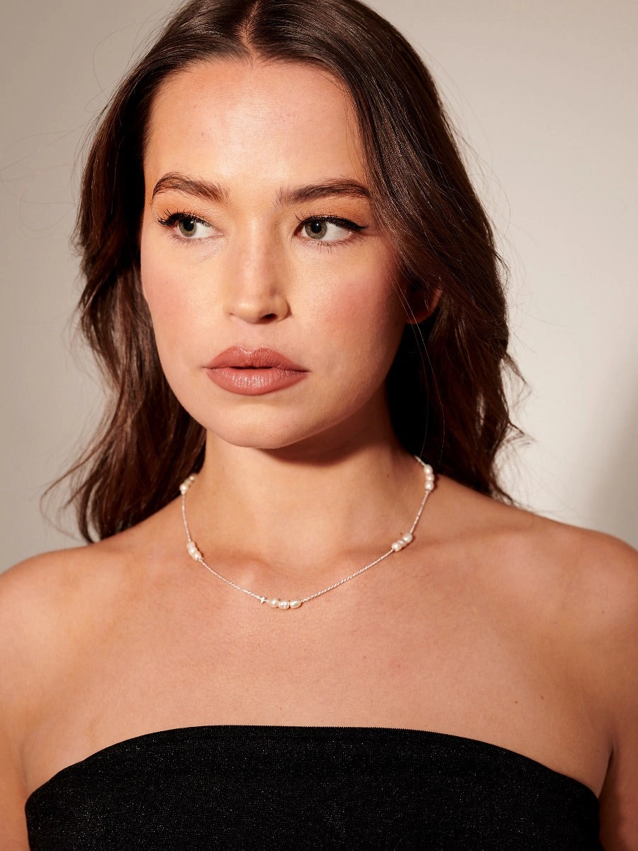 Trio Pearl Silver Plated Necklace