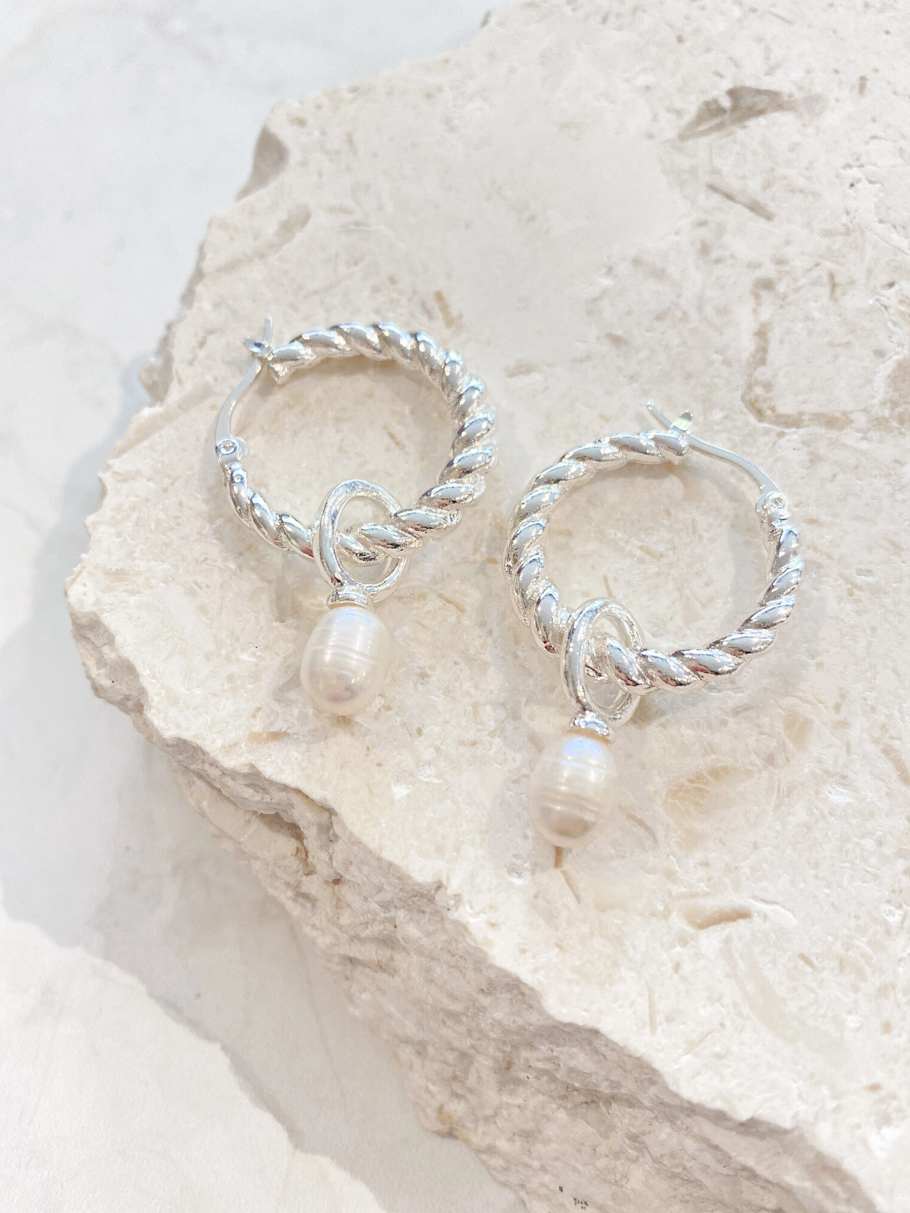 Twist Pearl Drop Silver Plated Earrings