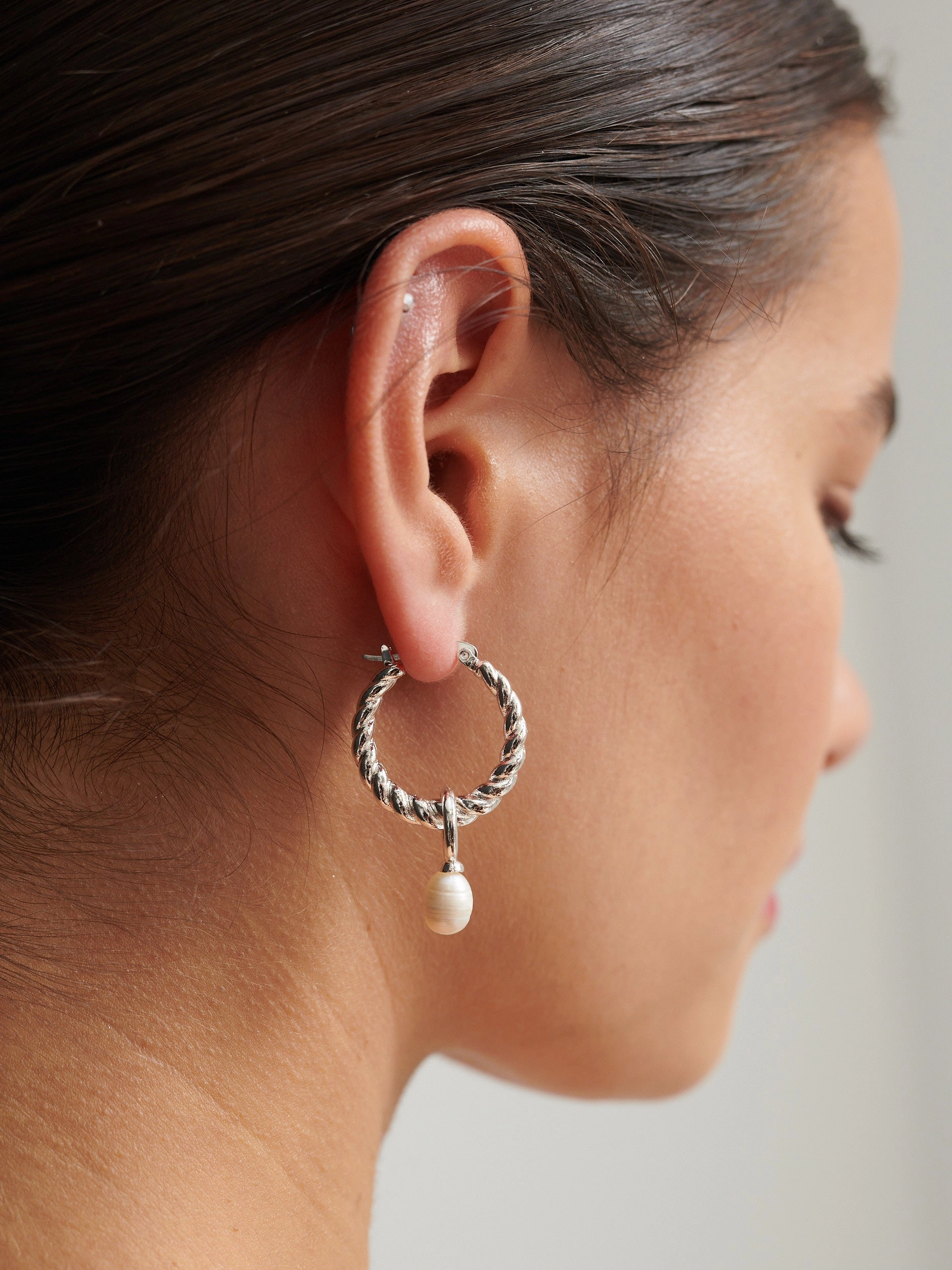 Twist Pearl Drop Silver Plated Earrings