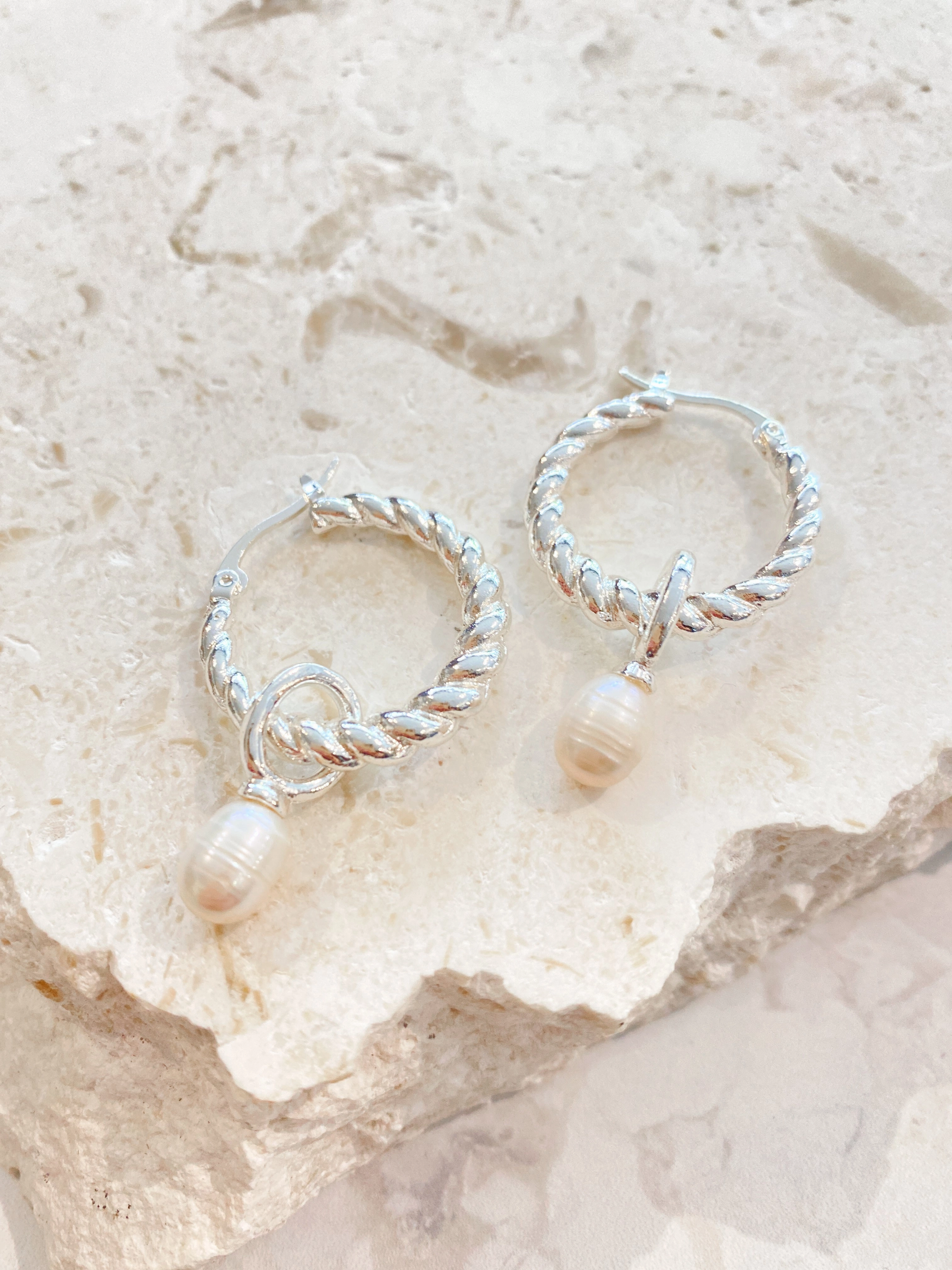 Twist Pearl Drop Silver Plated Earrings
