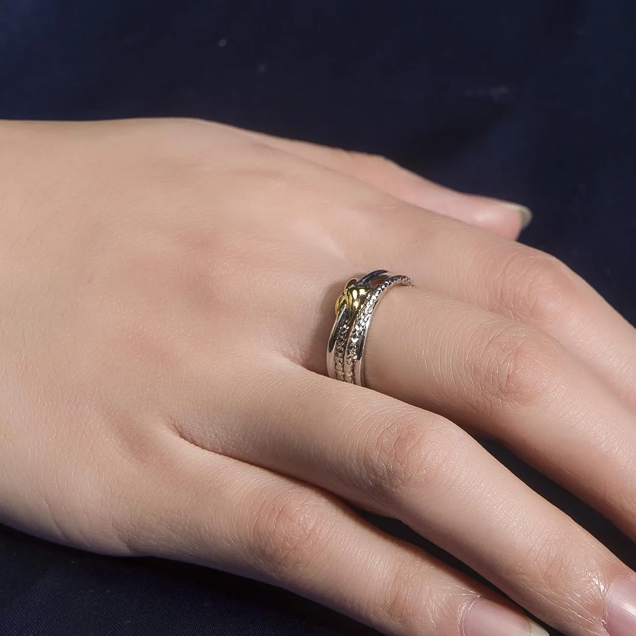 Two Tone Gold and Silver Rings For Women Fashion Designer Jewelry Twisted Crossover Cable Wire Band Ring (Size 6-9)