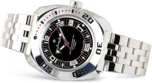 Vostok | Classic Amphibian Automatic Self-Winding Russian Diver Wrist Watch | WR 200 m | Fashion | Business | Casual Men's Watches | Model 710394 Steel Bracelet