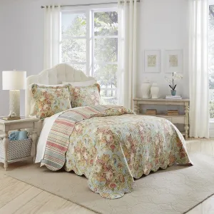 Waverly Spring Bling Modern Farmhouse Floral 3-Piece Reversible Quilt Bedspread Set, Full/Queen, Vapor