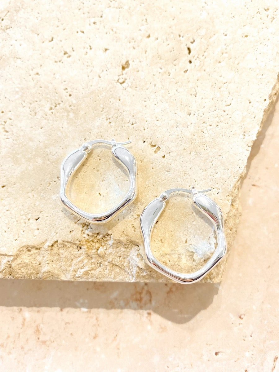 Wavy Textured Silver Plated Earrings