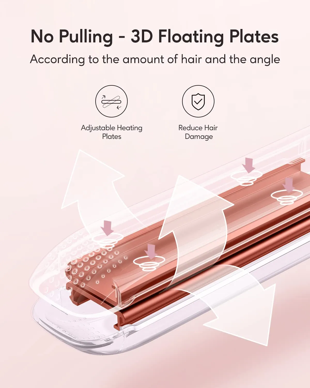 Wavytalk Salon Flat Iron Hair Straightener, Negative Ion Function with Titanium Plates Get Shinier & Smoother Hair, 15 Adjustable Temp, Dual Voltage & 60 Mins Auto Shut Off (Rose Gold)