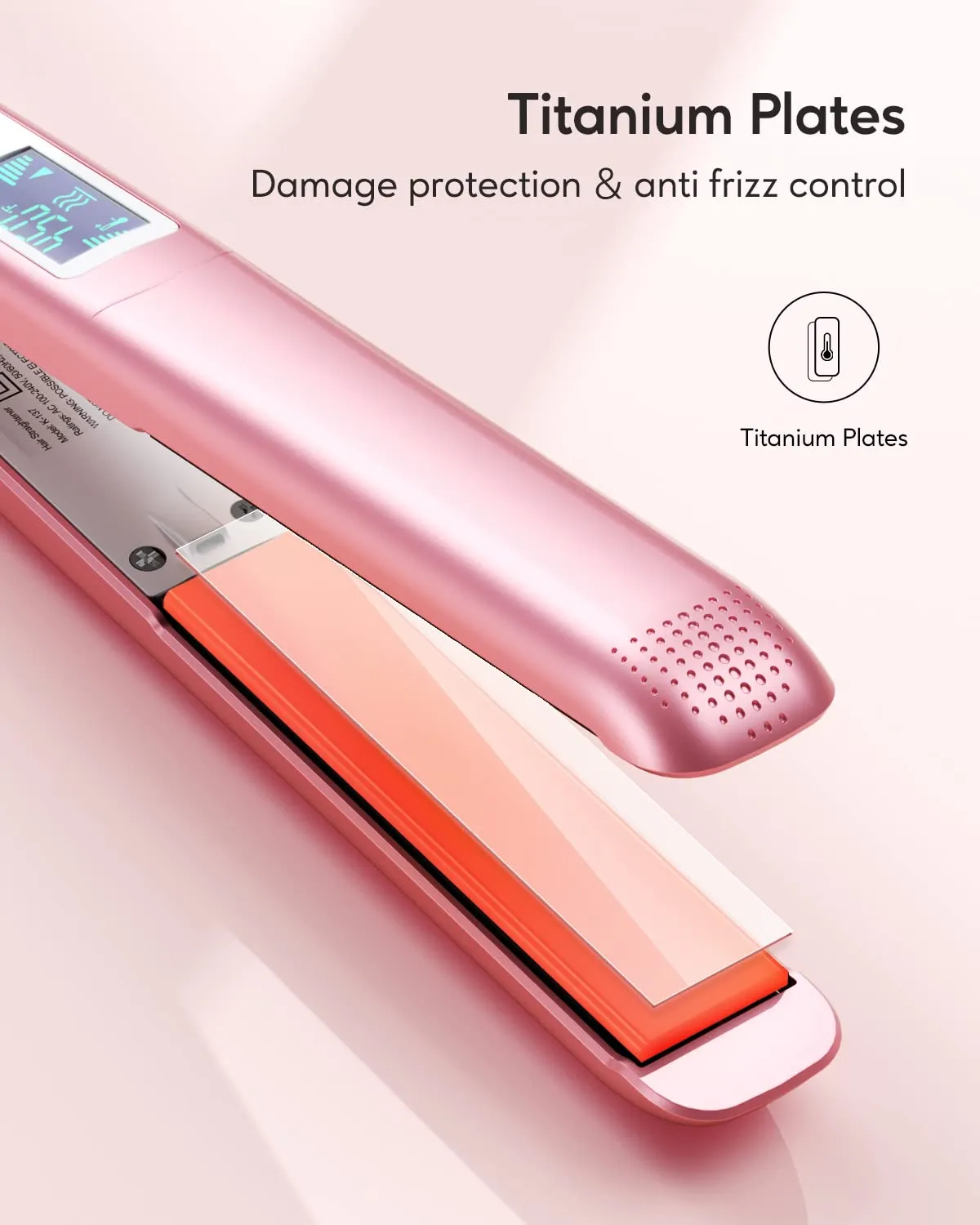 Wavytalk Salon Flat Iron Hair Straightener, Negative Ion Function with Titanium Plates Get Shinier & Smoother Hair, 15 Adjustable Temp, Dual Voltage & 60 Mins Auto Shut Off (Rose Gold)