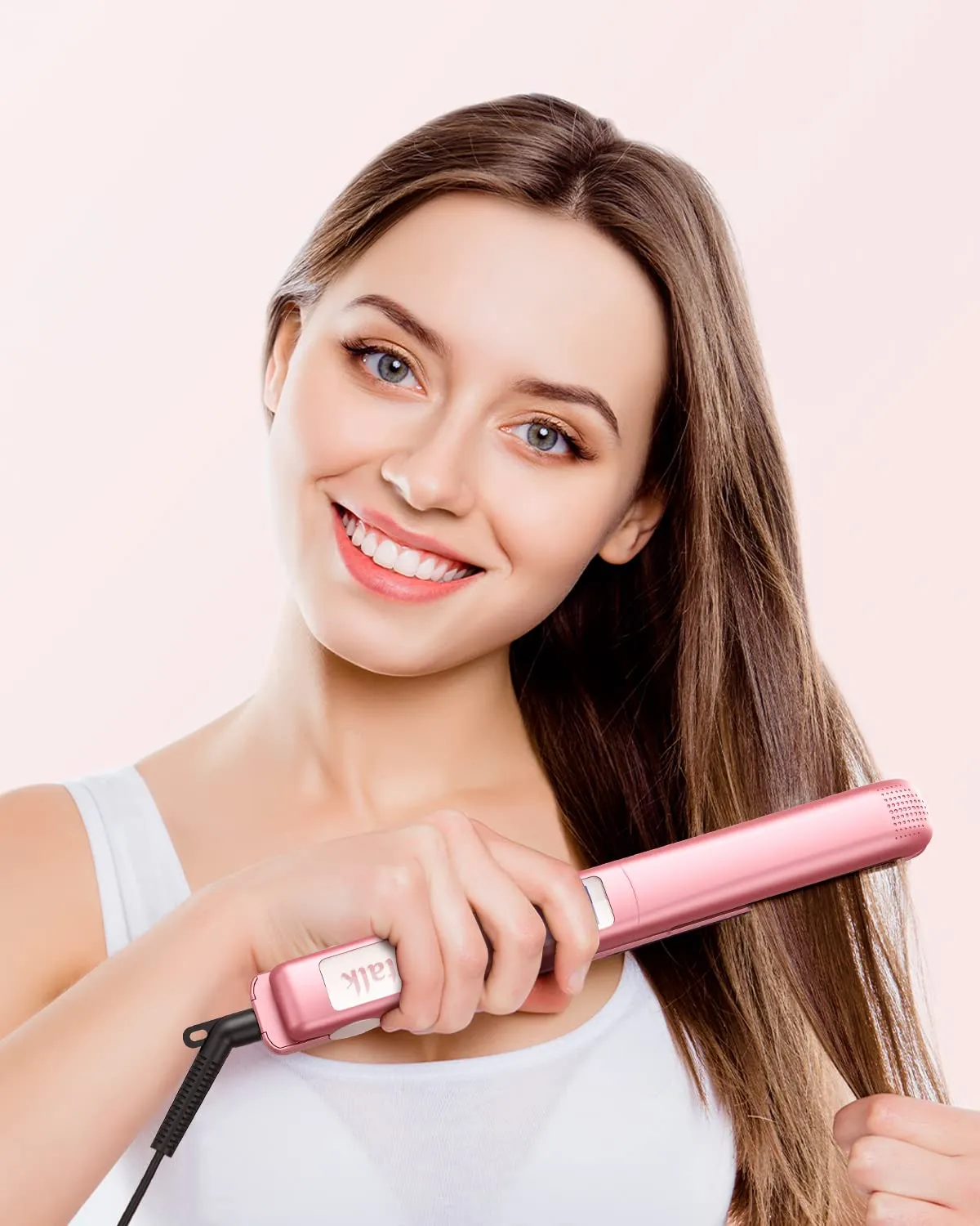 Wavytalk Salon Flat Iron Hair Straightener, Negative Ion Function with Titanium Plates Get Shinier & Smoother Hair, 15 Adjustable Temp, Dual Voltage & 60 Mins Auto Shut Off (Rose Gold)