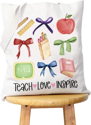 WCGXKO Teacher Gift Teach Love Inspire Gift 1st Day Gift Appreciation Gift Teacher Sublimation Canvas Shopping Bag Tote Bag