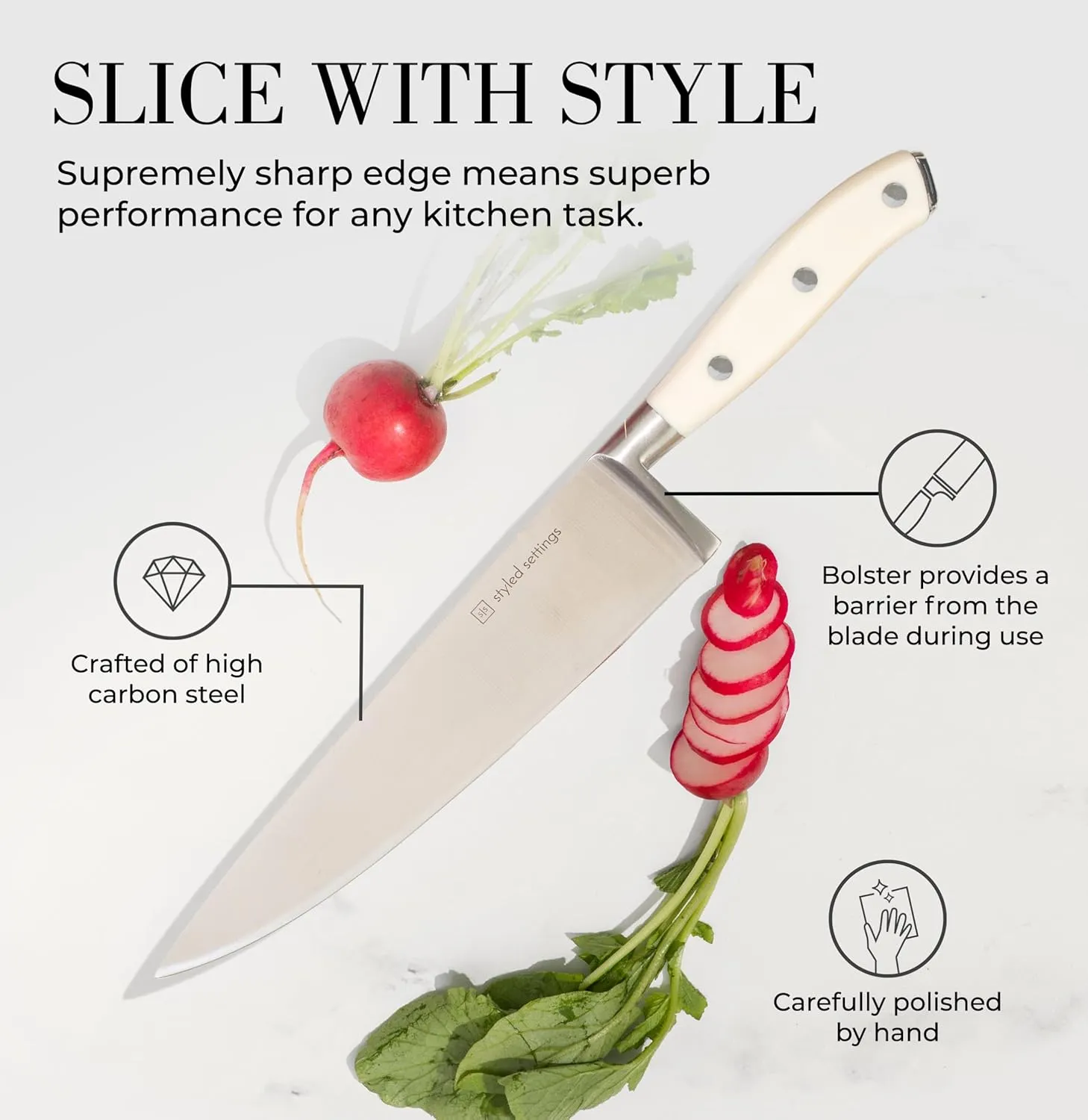White Knife Set with Block – 14-Piece Forged Stainless Steel Knives with Triple Rivet Handles, Heavy-Duty Kitchen Shears, and Self-Sharpening Knife Block – Durable White Kitchen Accessories