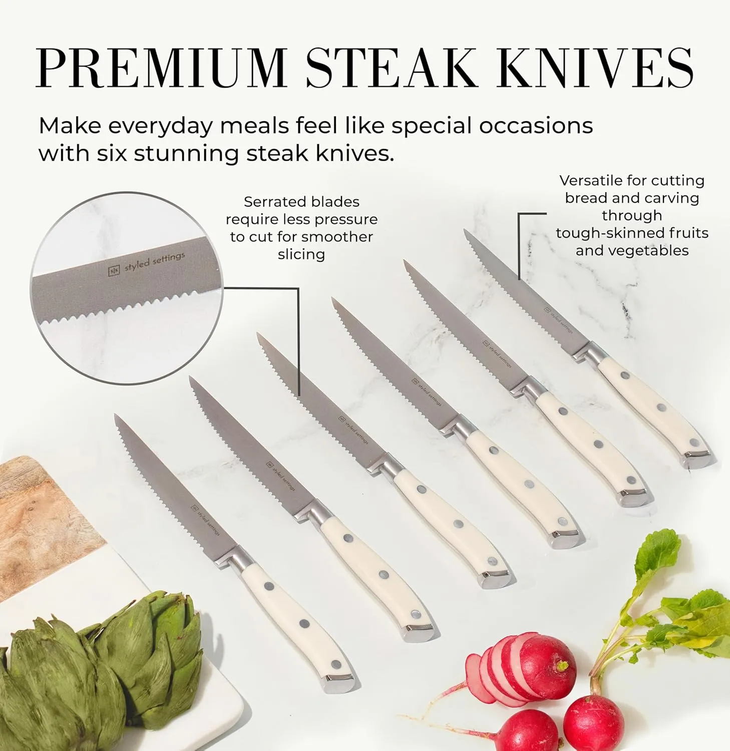 White Knife Set with Block – 14-Piece Forged Stainless Steel Knives with Triple Rivet Handles, Heavy-Duty Kitchen Shears, and Self-Sharpening Knife Block – Durable White Kitchen Accessories