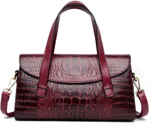 Women Handbag Crocodile Pattern Leather Top-Handle Purse Flap Shoulder Satchel