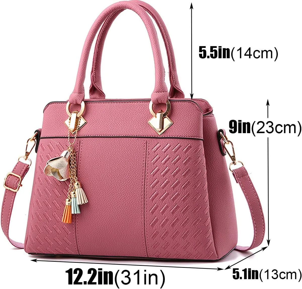 Women Leather Handbag and Purse Designer Shoulder Bag Flower Pendant Top-Handle Satchel Three Layer Pockets Tote