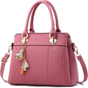 Women Leather Handbag and Purse Designer Shoulder Bag Flower Pendant Top-Handle Satchel Three Layer Pockets Tote