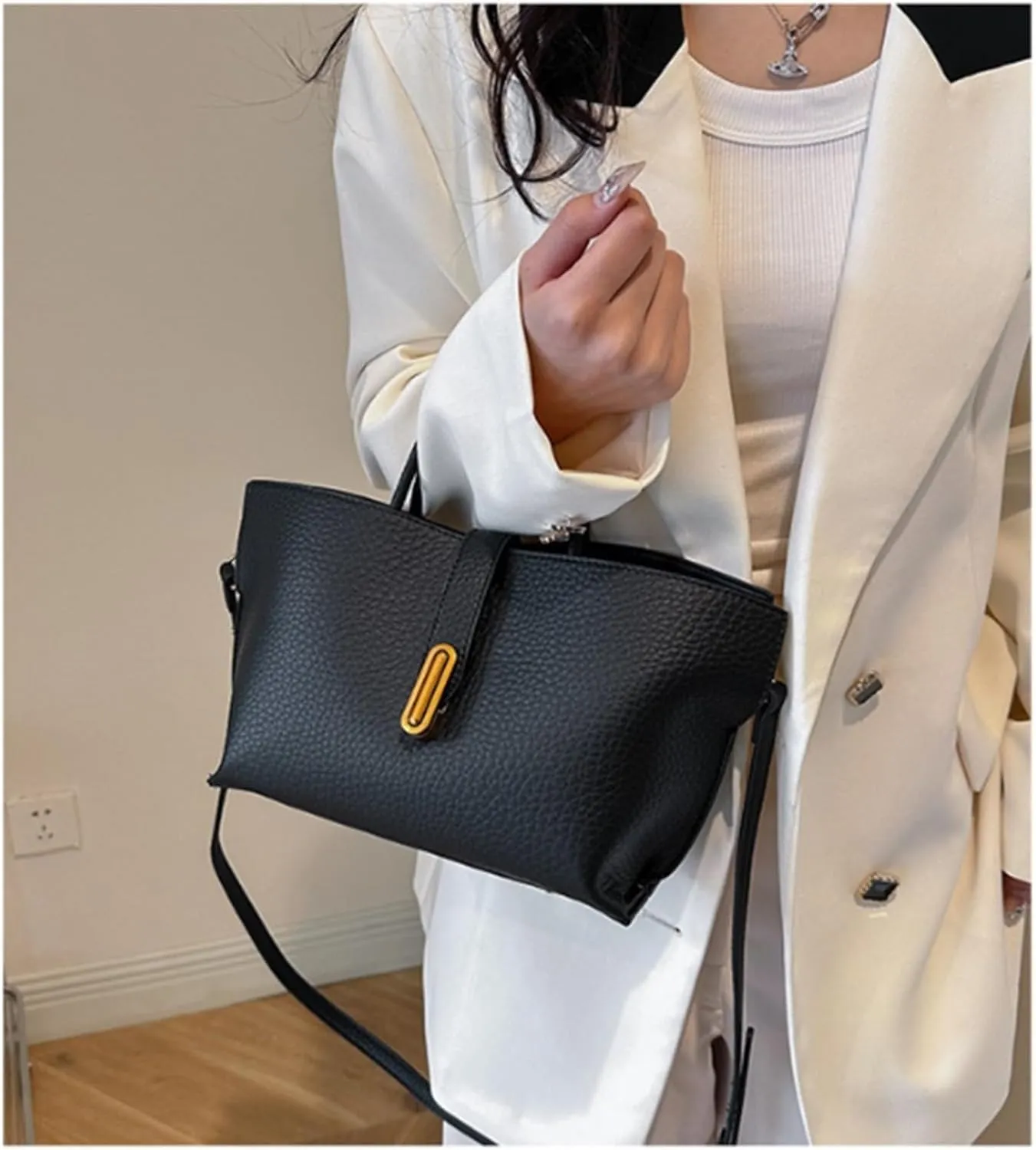 Women's Elegant Solid Color French Style Handbag, Classic Double Zip Top Handle Satchel Bag, Women Wedding Party Clutch