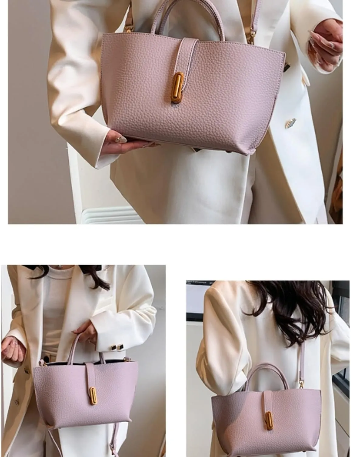Women's Elegant Solid Color French Style Handbag, Classic Double Zip Top Handle Satchel Bag, Women Wedding Party Clutch