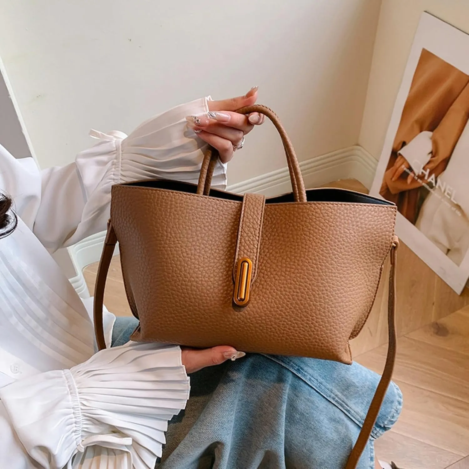 Women's Elegant Solid Color French Style Handbag, Classic Double Zip Top Handle Satchel Bag, Women Wedding Party Clutch