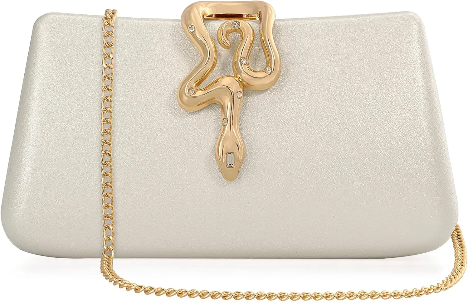 Women's Formal Evening Clutch Purse Synthetic Leather with Snake Clasp, Detachable Strap for Wedding, Prom, Party