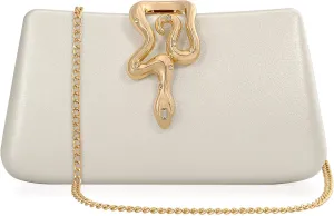 Women's Formal Evening Clutch Purse Synthetic Leather with Snake Clasp, Detachable Strap for Wedding, Prom, Party