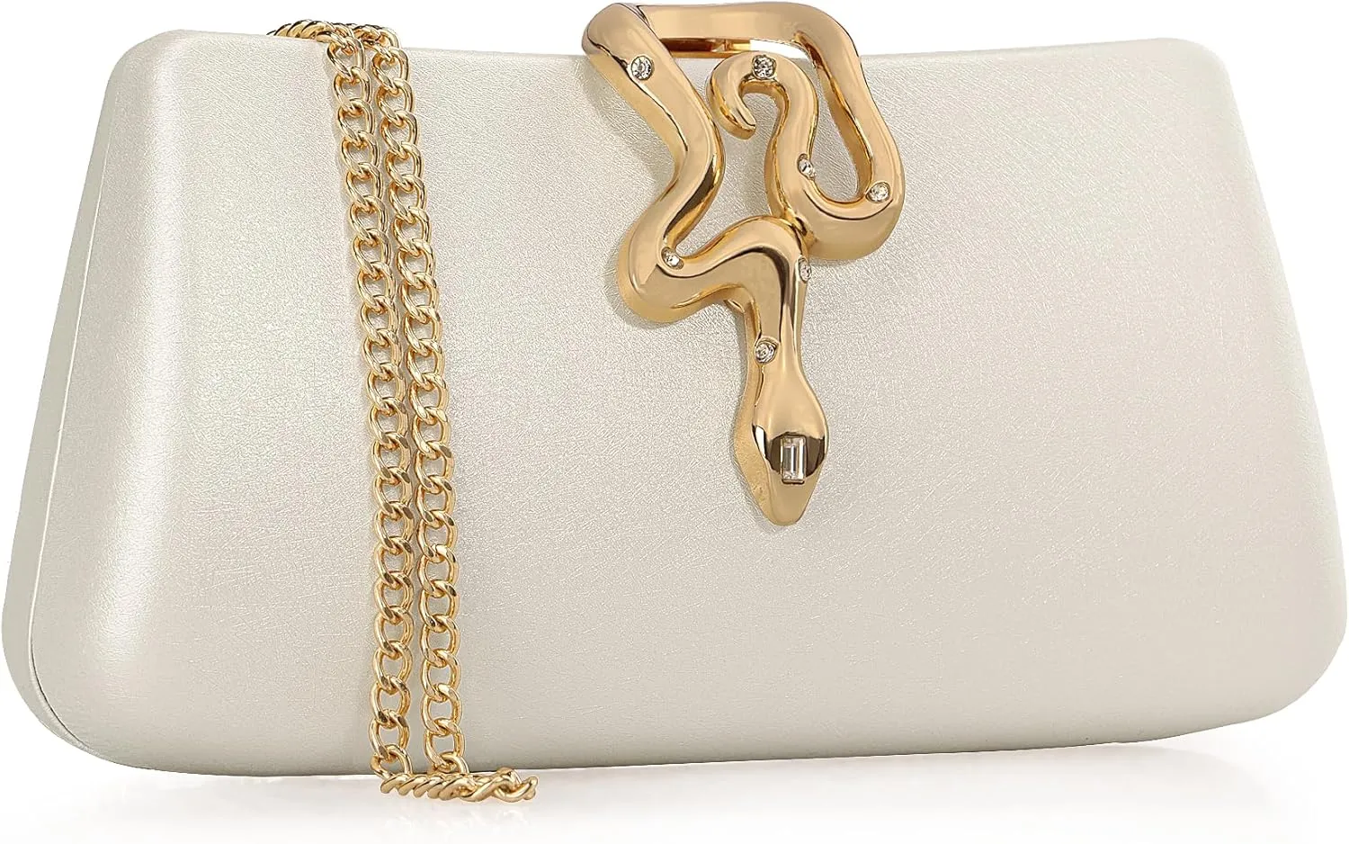 Women's Formal Evening Clutch Purse Synthetic Leather with Snake Clasp, Detachable Strap for Wedding, Prom, Party