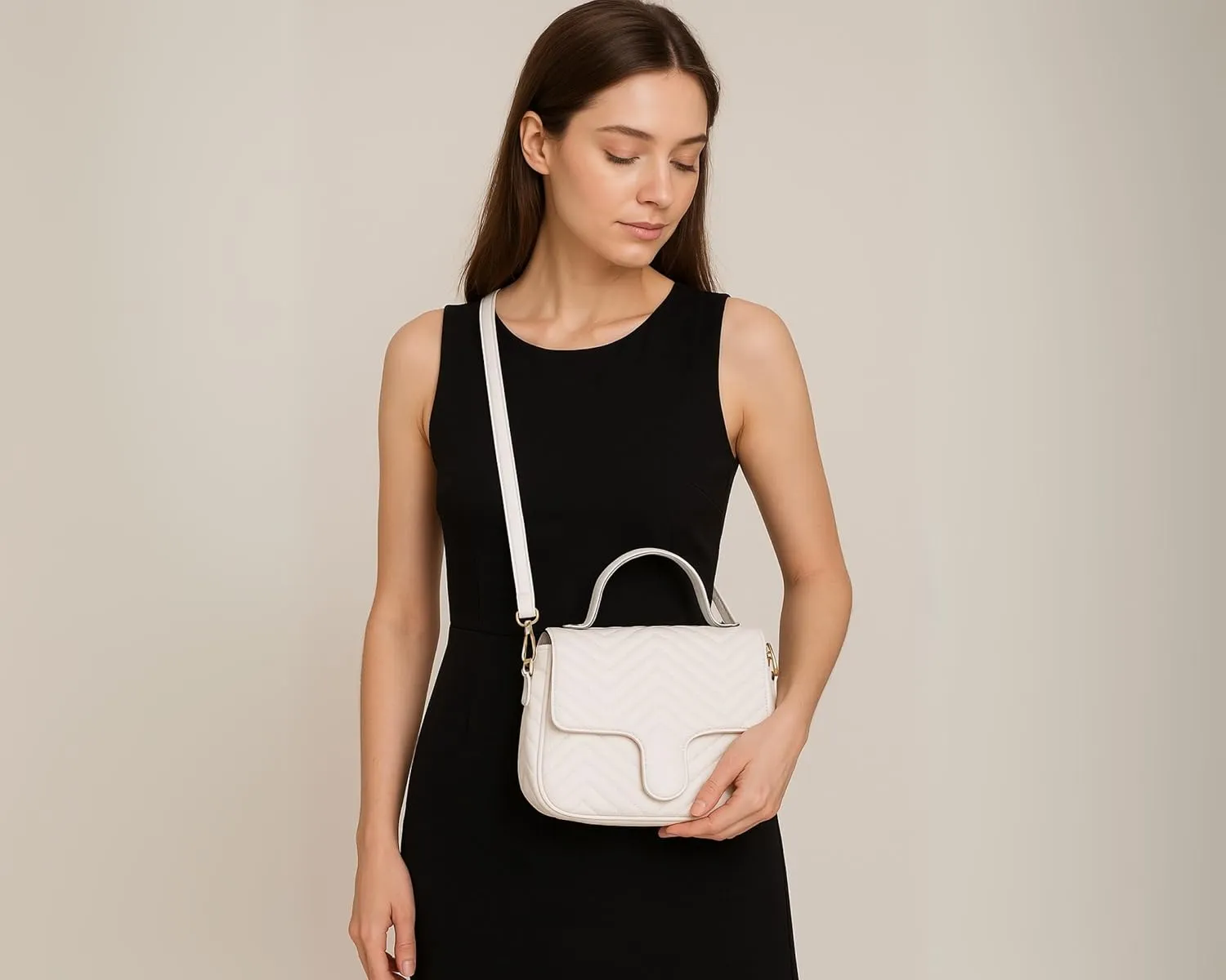 Women’s Quilted Faux Leather Satchel Bag – Top Handle & Crossbody Strap – Heart Detail Purse – Kiki