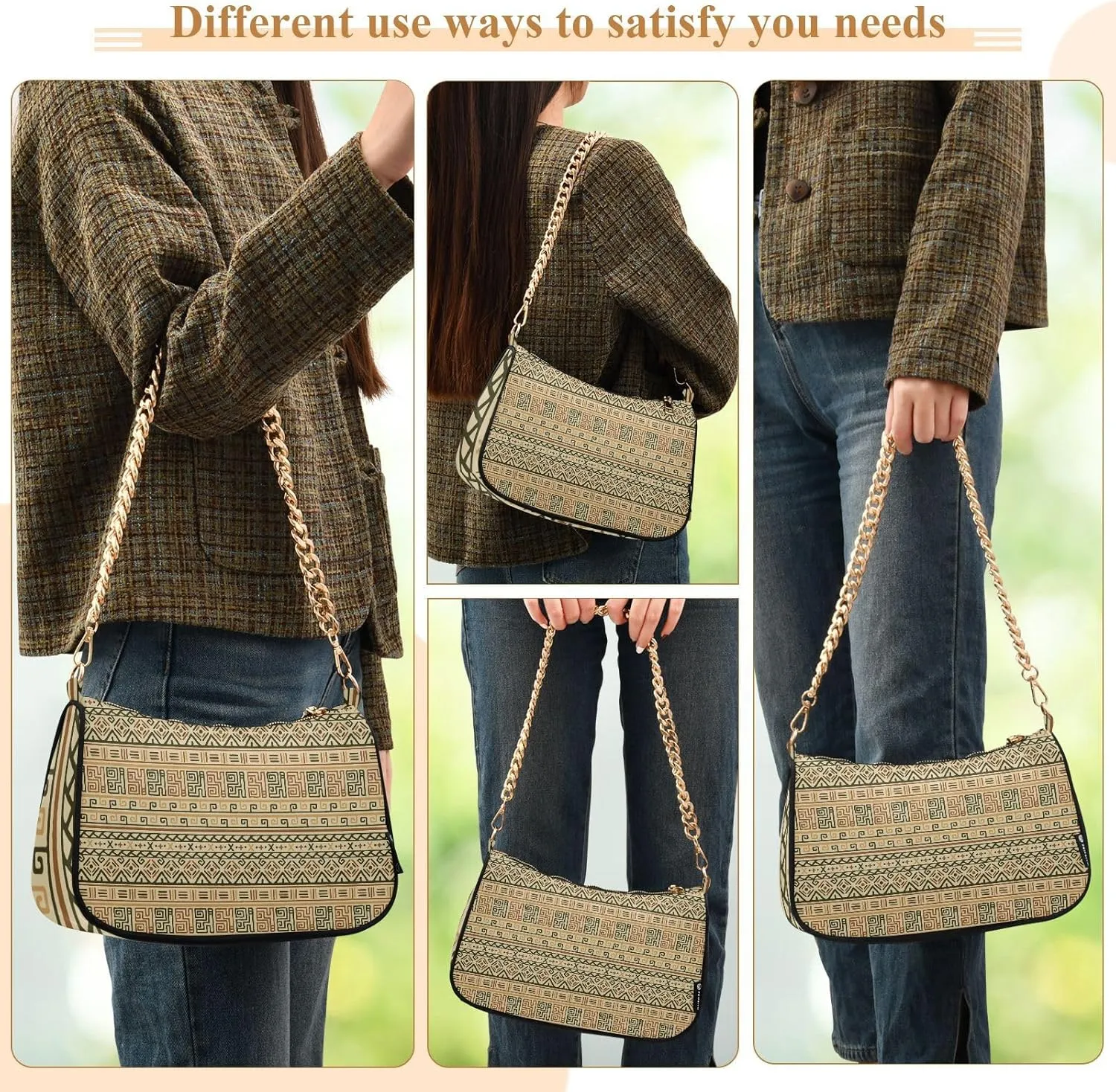Women's Shoulder Handbags Chain Shoulder Brace for Women Bag Geometric Pattern Ladies Vacation Handbags Tote Purse,Multi1