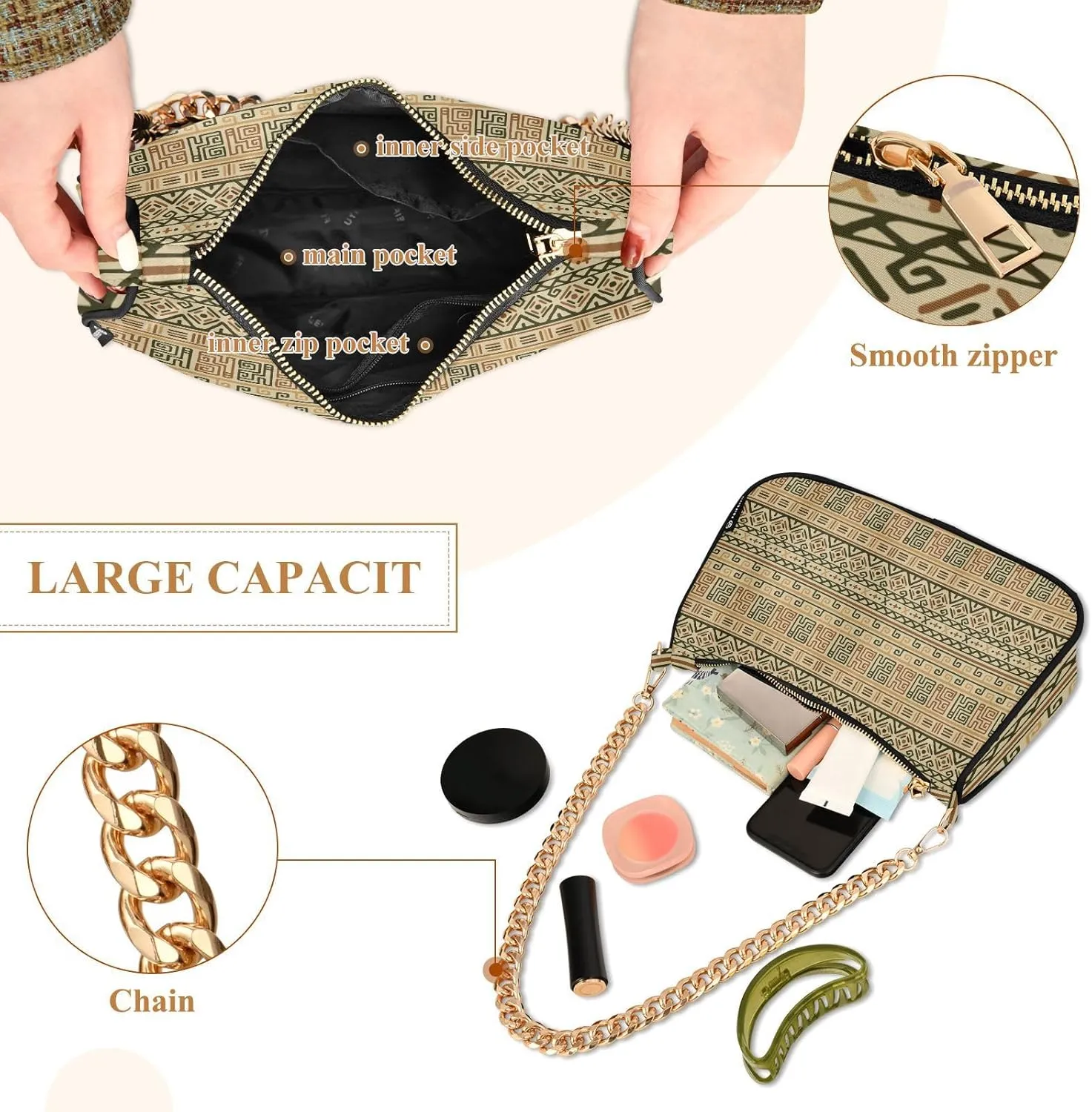 Women's Shoulder Handbags Chain Shoulder Brace for Women Bag Geometric Pattern Ladies Vacation Handbags Tote Purse,Multi1
