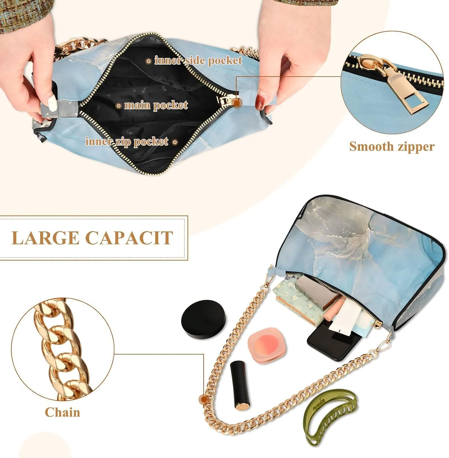 Women's Shoulder Handbags Chain Shoulder Brace for Women Bag Marble Print Ladies Vacation Handbags Tote Purse,Multi1