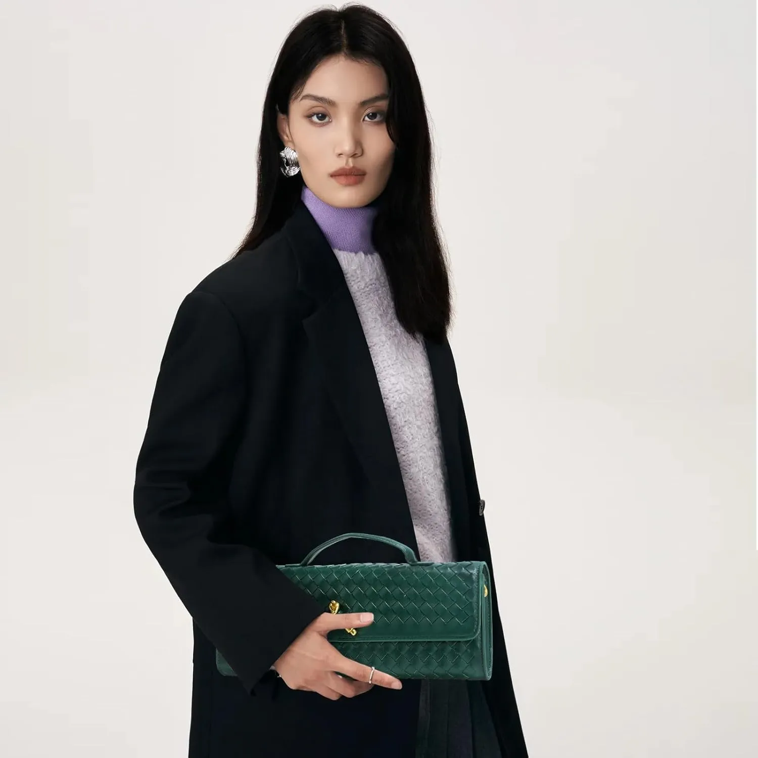 Woven Clutch Purses for Women, Leather Evening Bag Shoulder Handbag Formal Satchel Crossbody Purse Party Bag