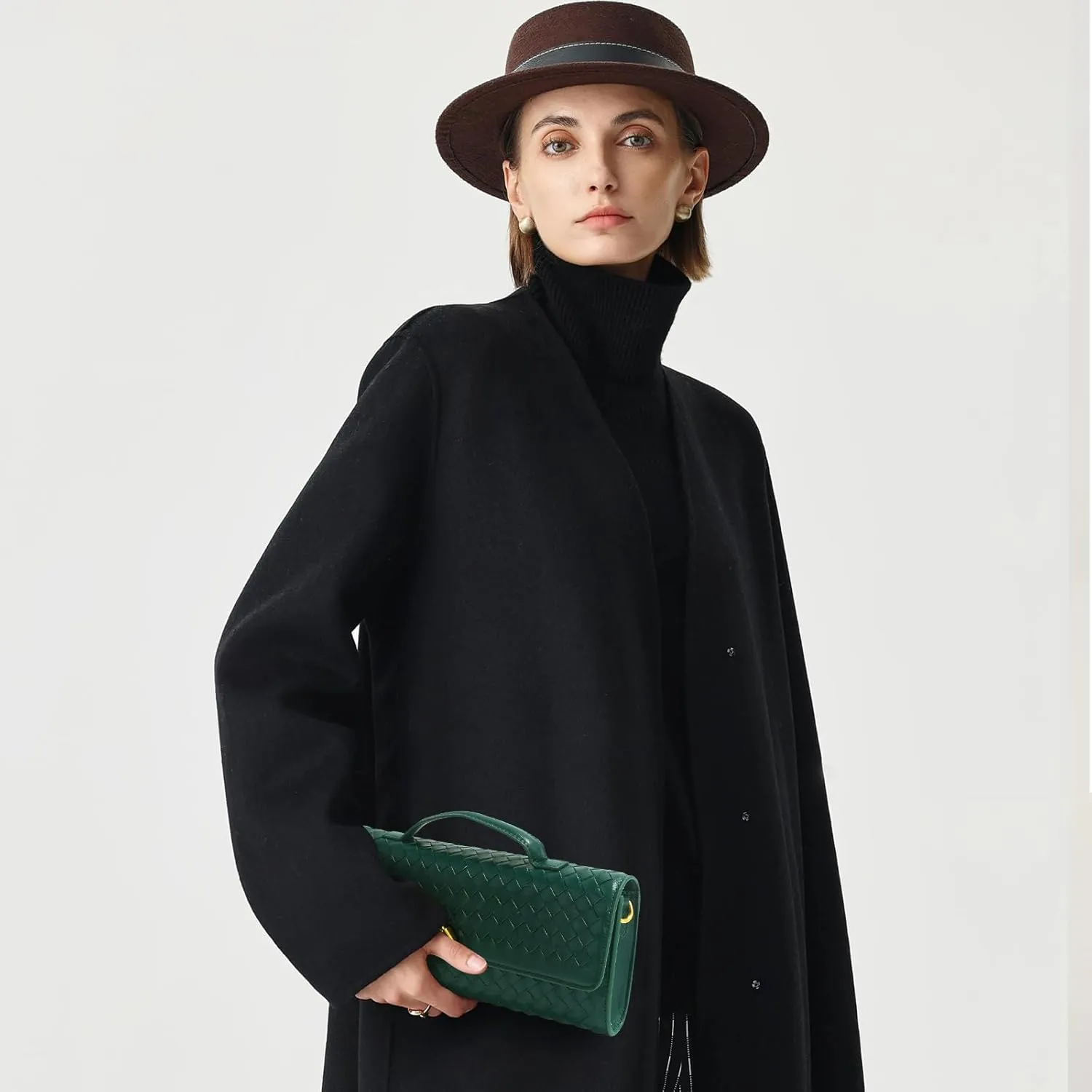 Woven Clutch Purses for Women, Leather Evening Bag Shoulder Handbag Formal Satchel Crossbody Purse Party Bag