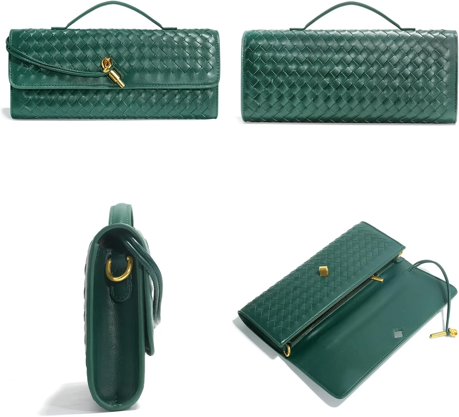 Woven Clutch Purses for Women, Leather Evening Bag Shoulder Handbag Formal Satchel Crossbody Purse Party Bag