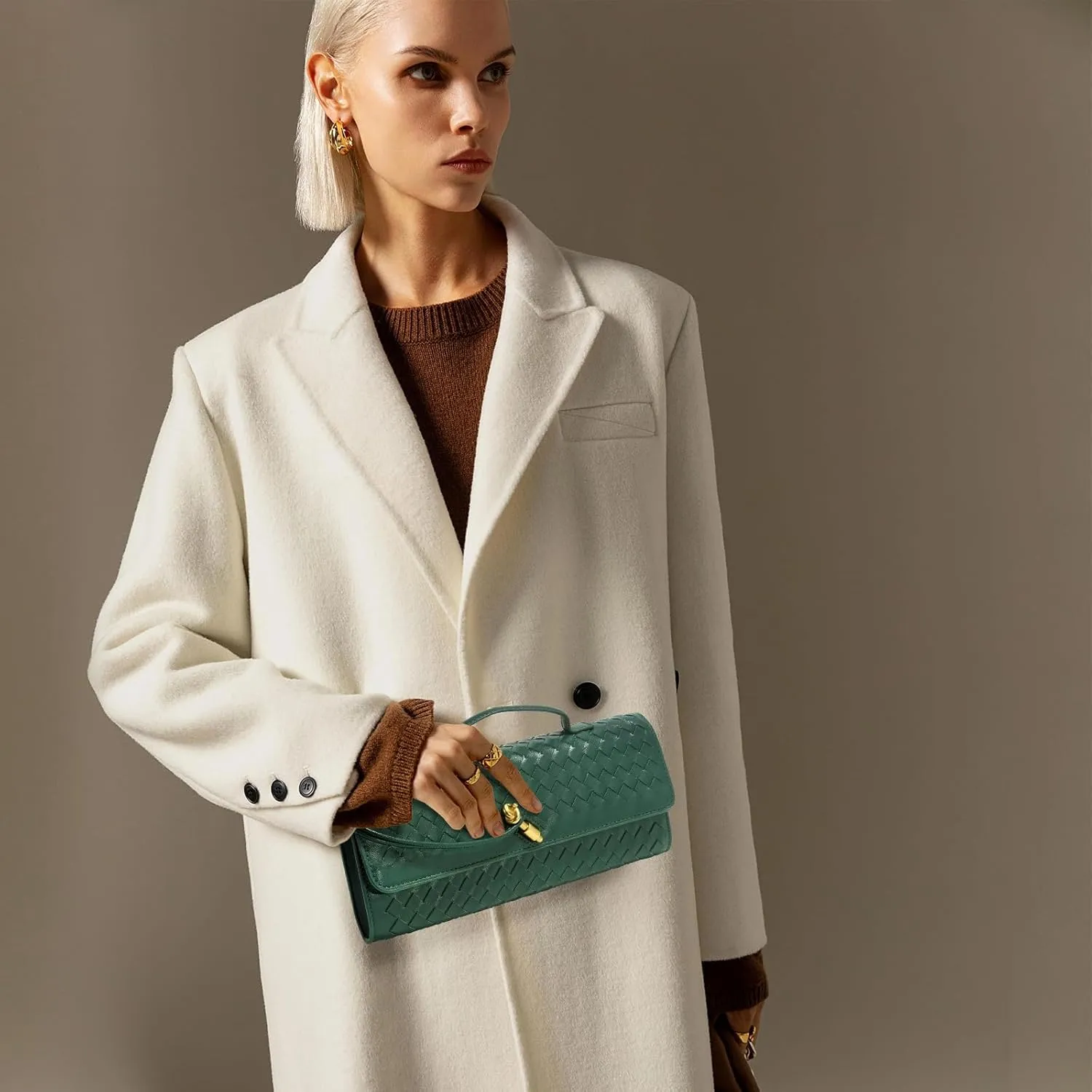 Woven Clutch Purses for Women, Leather Evening Bag Shoulder Handbag Formal Satchel Crossbody Purse Party Bag