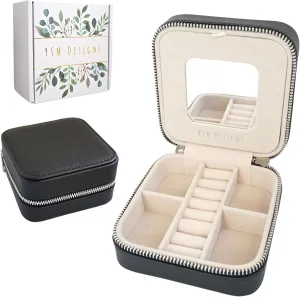 YSM Designs Travel Jewelry Organizer Box, Travel Jewelry Case | Small Jewelry Box for Women, Jewelry Travel Case | Gift for Mom| Travel Lover Gift (Black)