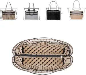 ZTUJO Purse Organizer Insert For Handbags,Mesh Bag Organizer Insert With Zipper Bag Tote Shaper Fit Speedy Neverful PM MM le Pliage,Light Weight (Brown polka dots Beige, Medium)